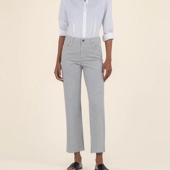 Kut from the Kloth Denim - Kut from the Kloth Women's Straight Leg Pinstripe Jeans in Light Gray & White